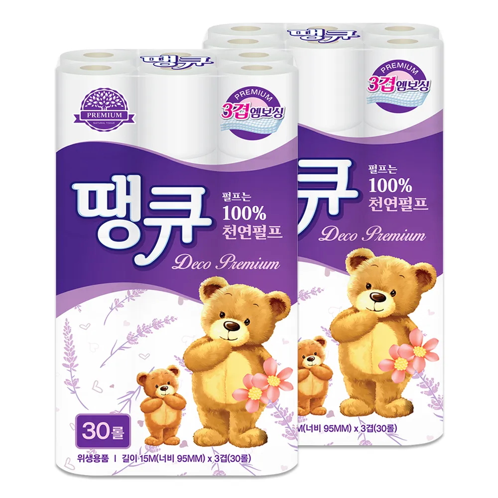 [헤택가 15,041원][천연펄프] 땡큐 라벤더 3겹 30롤 2팩 두루마리 화장지 (업체별도 무료배송)